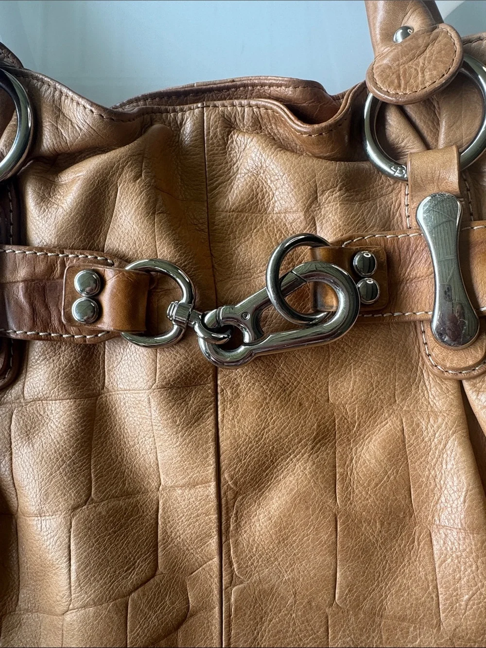 b. makowsky Cognac Leather Hobo with Silver Hardware